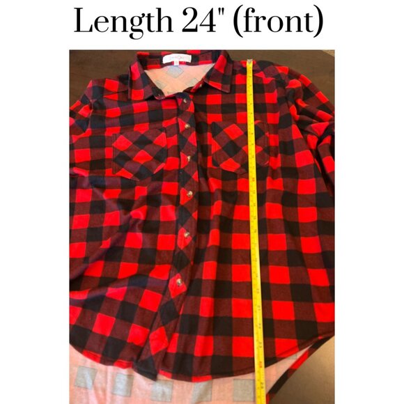 Eden & Olivia Red & black buffalo plaid buttondown long sleeve roll up sleeves - Picture 4 of 9